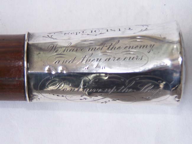 An Historically Important and Exceptionally RARE 19th century Silver Mounted Presentation Walking Stick made from wood salvaged from the War of 1812 Brig NIAGARA Commanded by Commodore Oliver H. Perry at the Battle of Lake Erie, Sept. 10, 1813. — image 6